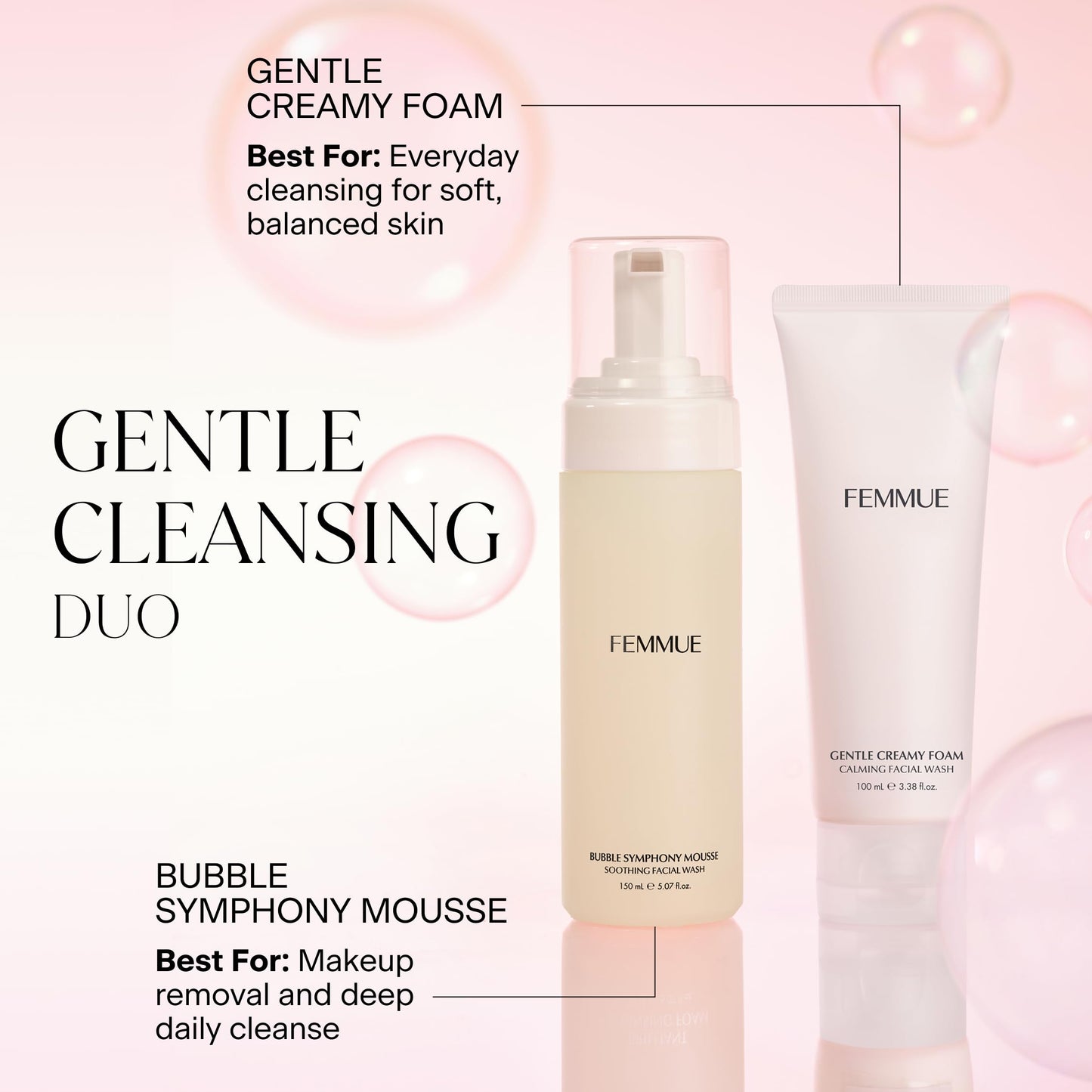 FEMMUE Gentle Creamy Foam Face Cleanser (3.38 oz) | Hydrating Face Wash with Centella for Sensitive Skin | Gentle Makeup Remover | Korean Beauty Skincare