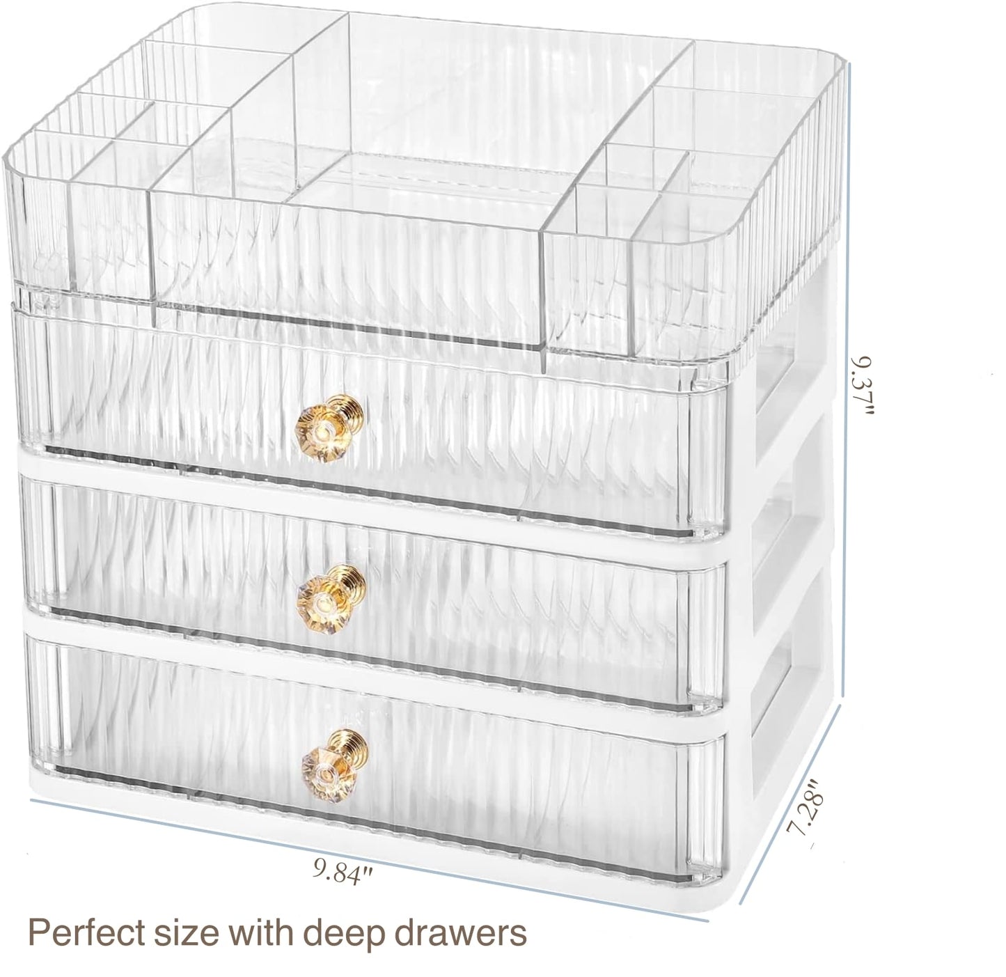 Simbuy Clear Makeup Organizer with 3 Drawers, Bathroom Organizer and Storage, Ideal for Desk and Dresser Vanity Countertop, Great for Cosmetics, Skincare, Perfume,Toiletry