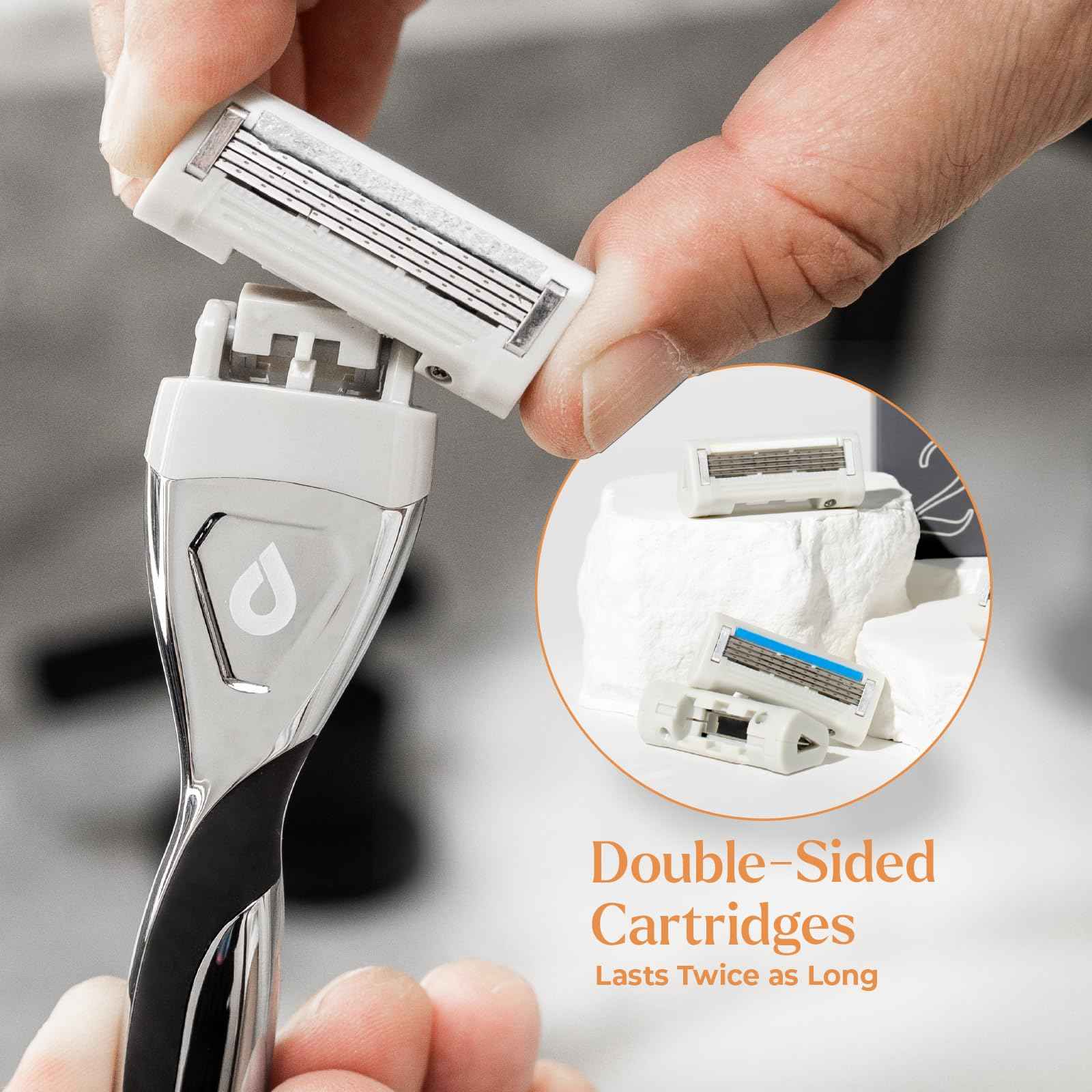 REVOLV - Men’s Razor - 1 Premium Weighted Handle + 1 Dual-Sided Cartridge + 1 Stand - For a Closer, Smoother Shave - Safe on Sensitive Skin - Black