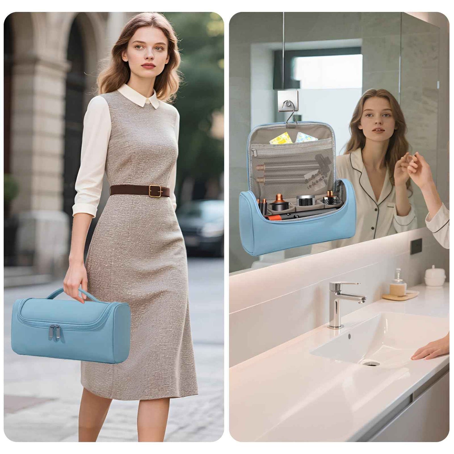 Haroranax Portable Travel Case for Dyson Airwrap Multifunction Curling Iron And Accessories, Travel Bag With Hook, Stores All Models Of Curling Irons And Accessories (Sky blue)