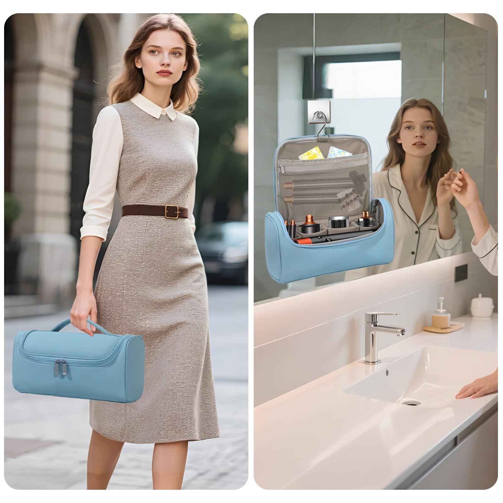 Haroranax Portable Travel Case for Dyson Airwrap Multifunction Curling Iron And Accessories, Travel Bag With Hook, Stores All Models Of Curling Irons And Accessories (Sky blue)