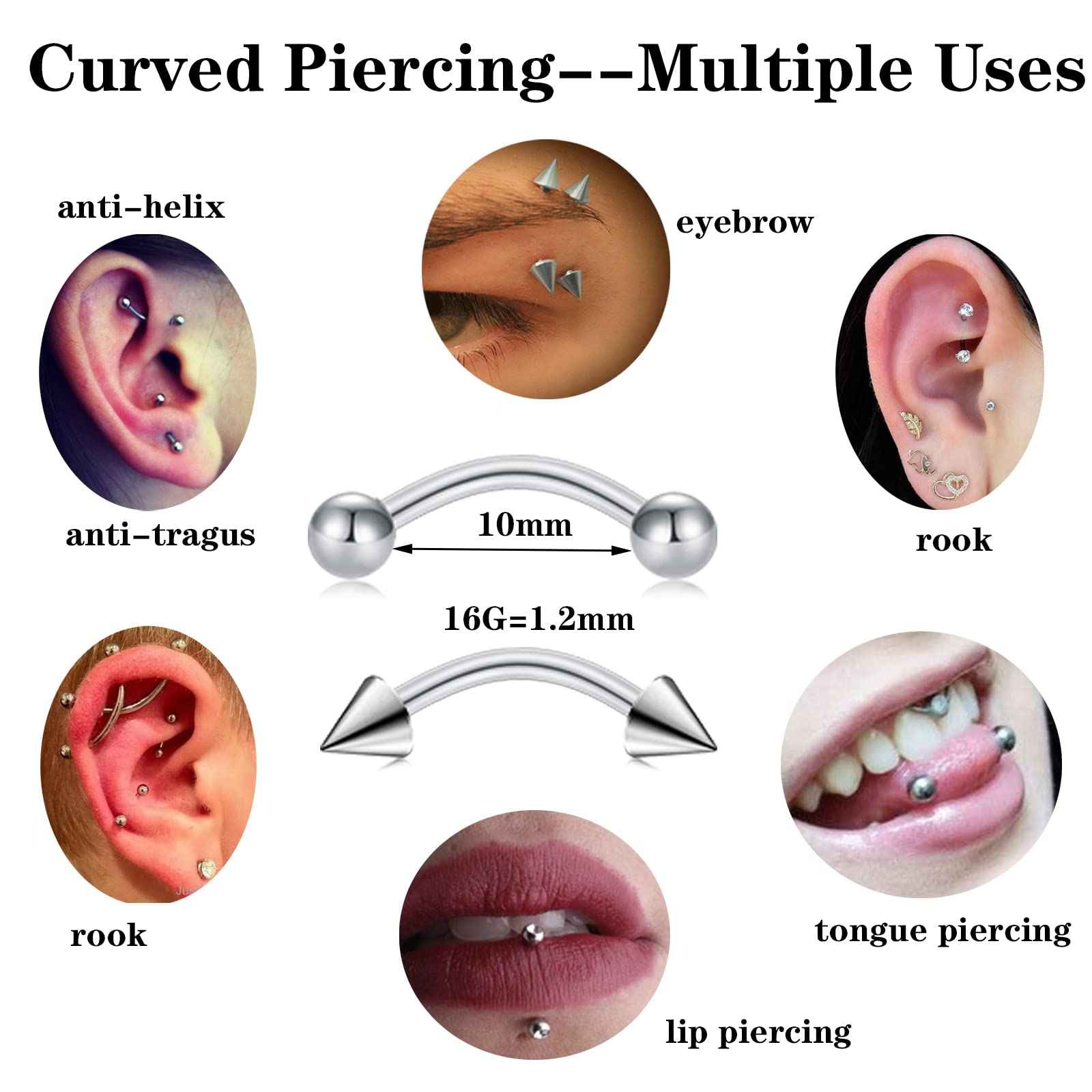 DJCIW 90PCS Piercing Kit, Stainless Steel 14G 16G 18G Piercing Needles Kit Ear Nose Tongue Tragus Cartilage Daith Eyebrow Belly Button Rings Lip Nipple Clear Retainer Piercing Jewelry