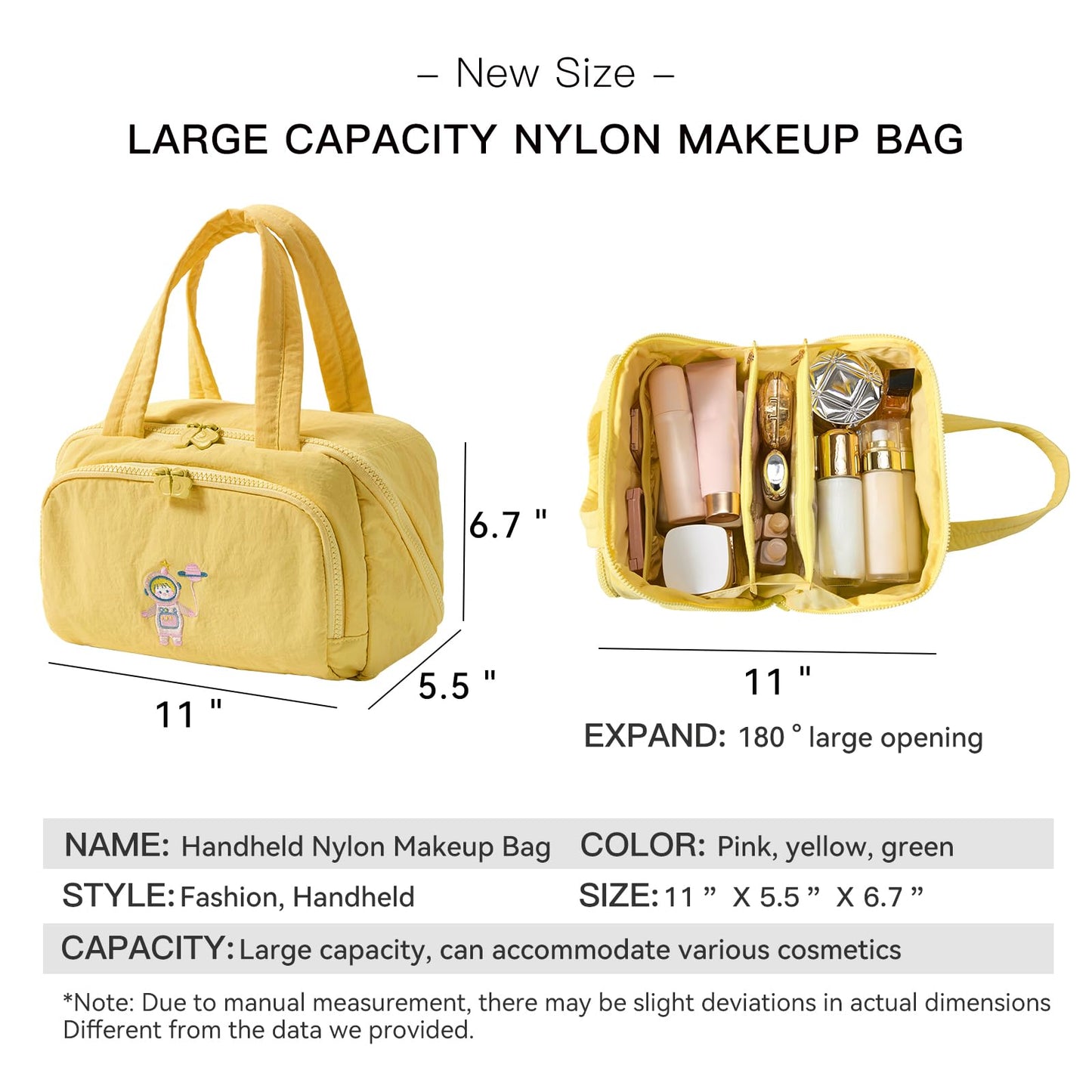 Dr.Cheese Makeup bag, Large Capacity Cosmetic Bag for Women, Portable Wide-open Toiletry Bag, Travel Makeup Bag with TPU Compartments for Accessories, Essentials, Toiletries, Makeup Brush Bag, Yellow