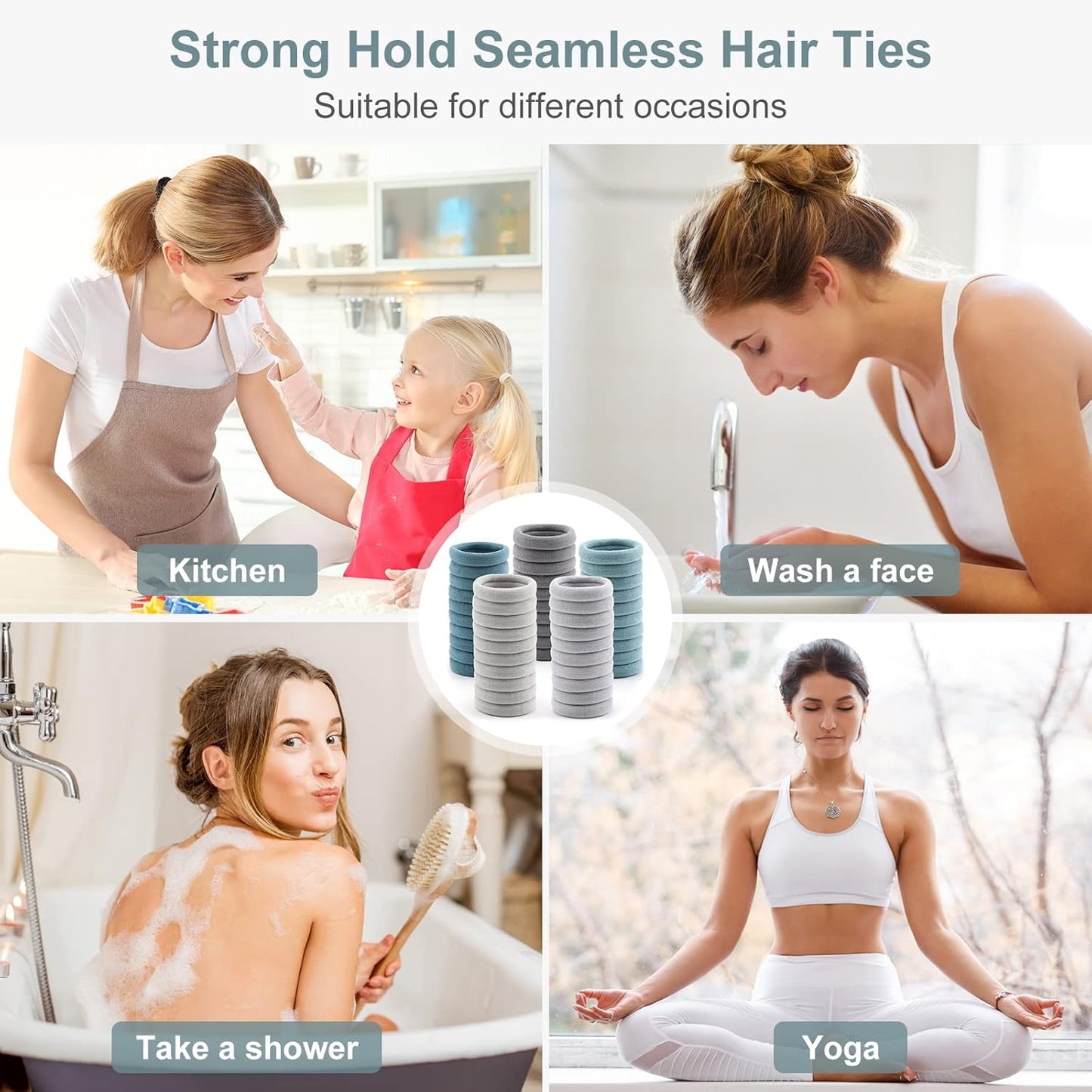 100PCS Black Hair Ties for Women Girls, Seamless Thick Black Hair Band, Elastic Hair Ties No Damage Ponytail Holder