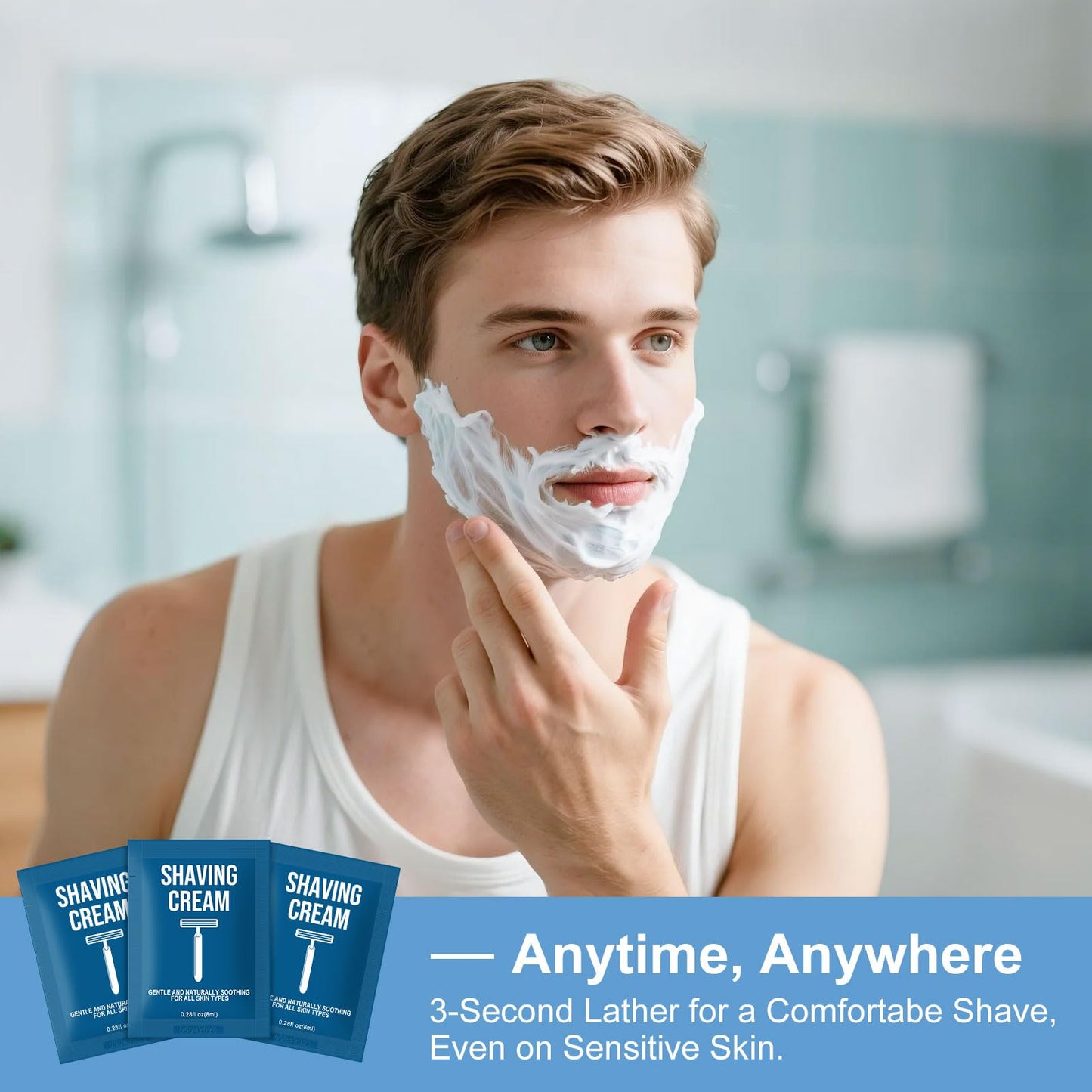 Shaving Cream Bulk Travel 8ml/0.28fl oz,Disposable Shaving Cream in Bulk Travel Shave Cream for Hotel Homeless（White Tea，Pack of 200)