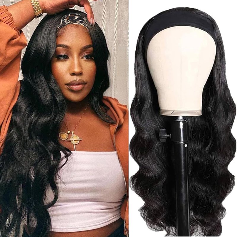 Headband Wig - 12 Inch Body Wave Human Hair for Black Women | Brazilian Virgin Hair, Glueless, Natural Black