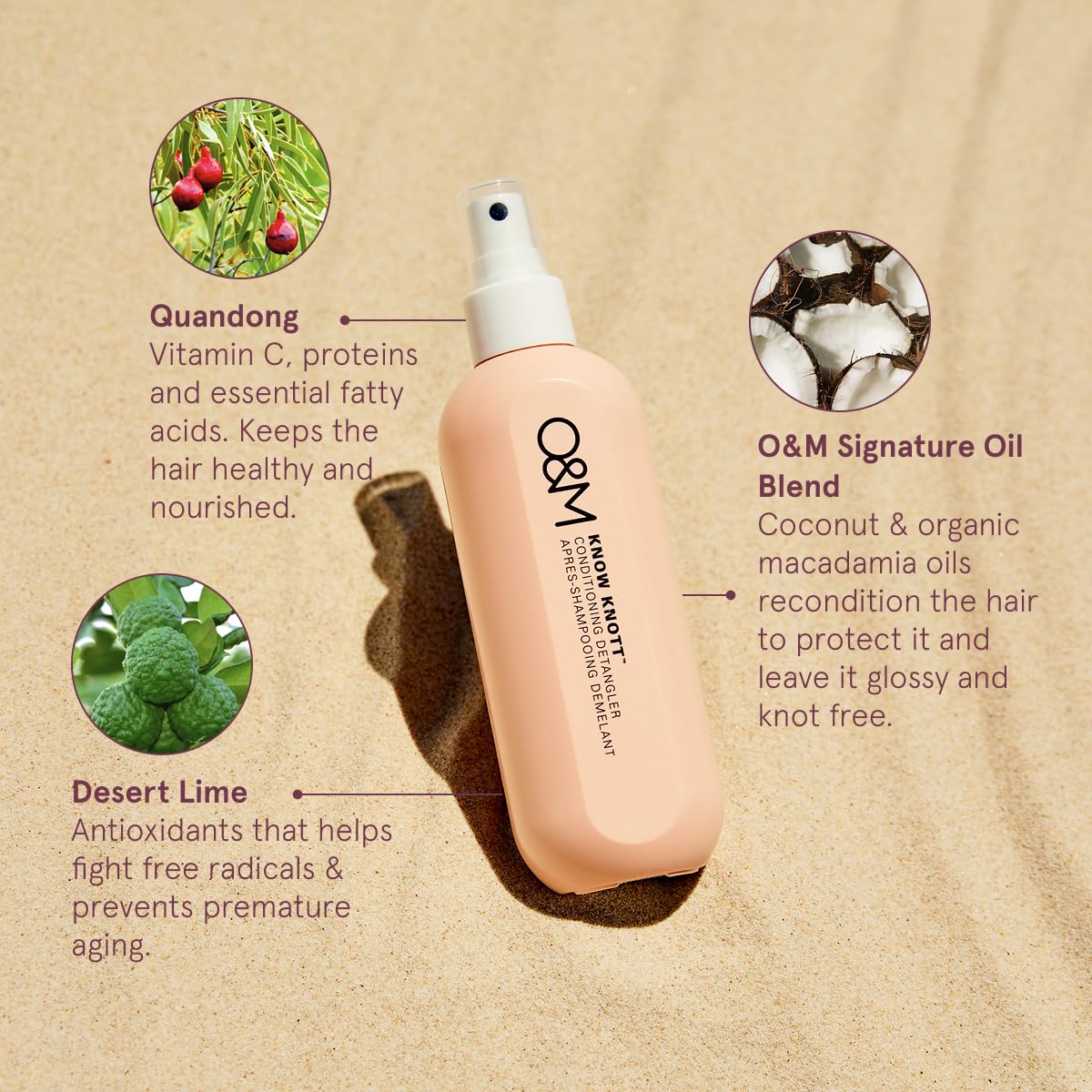 O&M Know Knott Hair Detangler Spray - Leave-In Conditioner Mist for Women & Kids | Softens & Protects Hair, 8.4oz