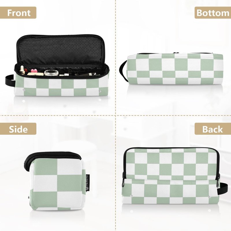 Checkered Green and White Hair Tools Travel Bag with Heat Resistant Mat Detachable 2-in-1 Curling Iron Travel Case Hot Tools Organizer for Straightener Flat Iron