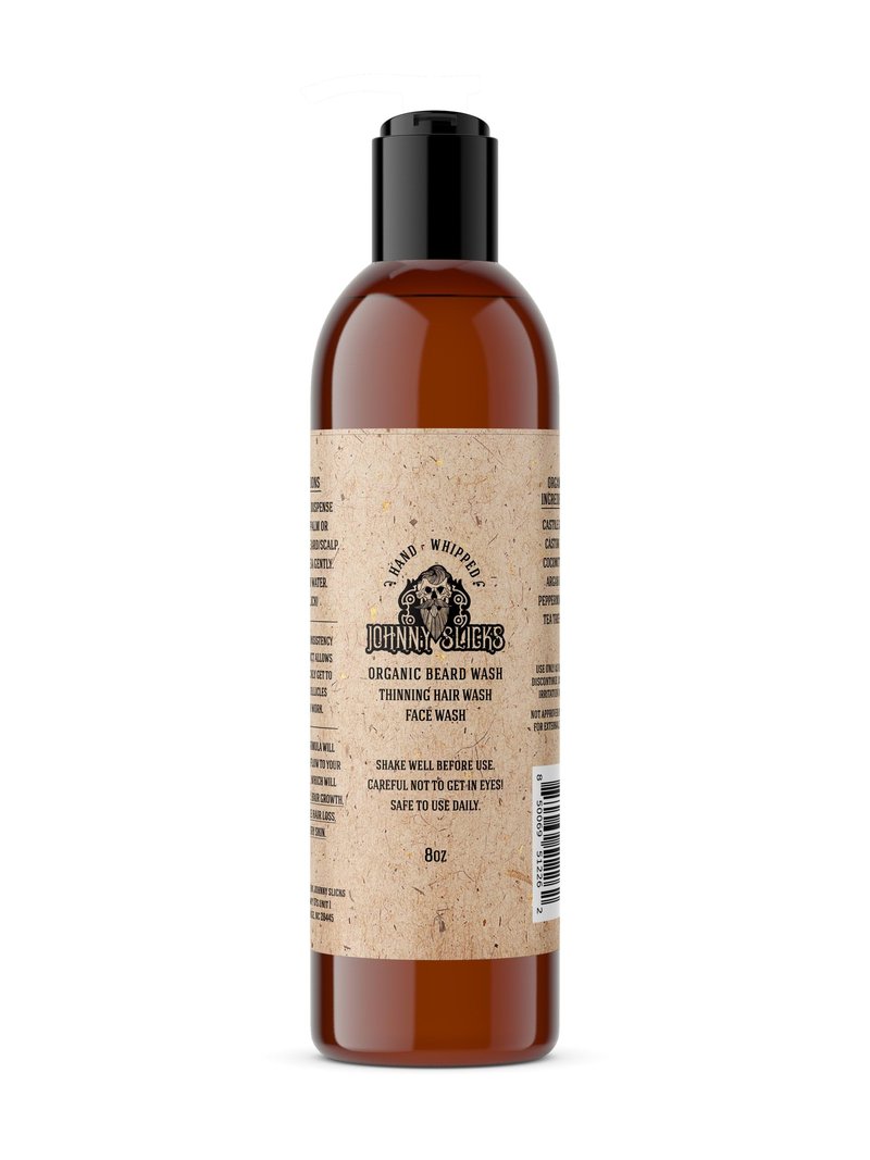 Johnny Slicks Organic Hand Whipped Beard Wash - Supports Beard & Skin Health - Tea Tree, Peppermint & Coconut Oil - Multi-Use Formula - Rugged Scent - 8 oz