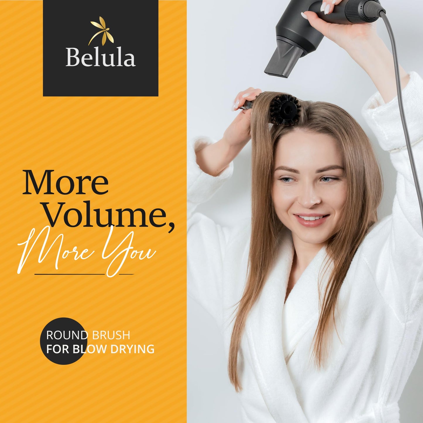 Belula 100% Boar Bristle Round Brush for Blow Drying,Medium Barrel 1.2-Inch