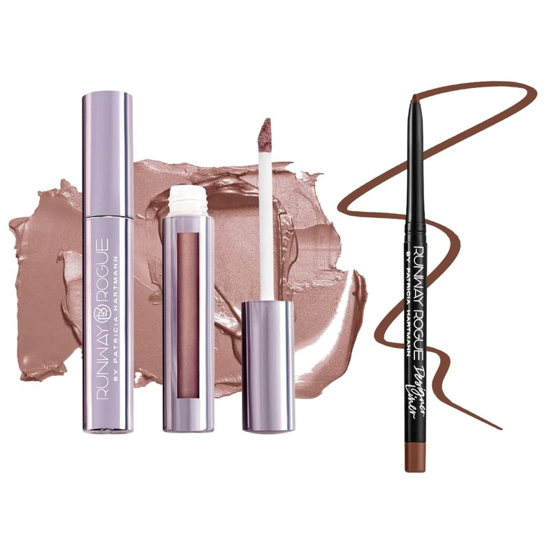 Soft Light Dark Pink Pearl Glam Liquid Lipstick Bundle | Long Wear with Trendsetter Soft Mocha Lip Liner