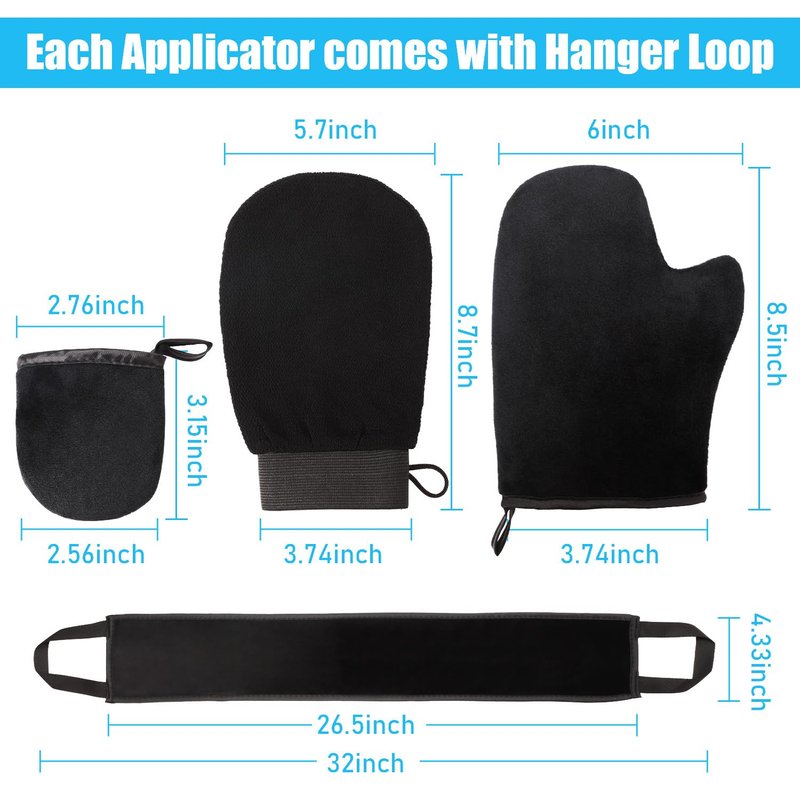 Boao 5 Pieces Self Tanning Mitt Applicator Kit, Includes Tanning Mitt, Exfoliating Glove, Mini Face Glove, Back Lotion Applicator, and Large Brush Makeup