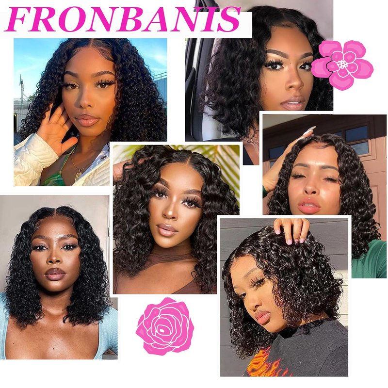 Glueless Wigs Human Hair - Pre Plucked Bob Wig | 180% Density Deep Wave Curly 12-Inch Natural Black