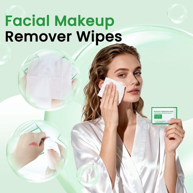 HAIFOTRVA Individual Makeup Remover Wipes Bulk - Pack of 200,Green Individually Wrapped Face Cleansing Wipes Travel Size for Mascara,Lipstick,Skin Care,Hotel Toiletries