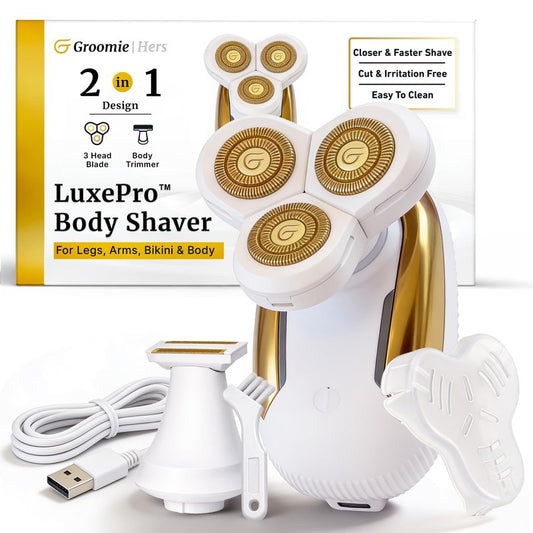 Groomie Hers LuxePro Electric Body Shaver for Women – Women's Rotary Shaver, Razors for Women Sensitive Skin, Wet/Dry Cordless Rechargeable Hair Remover for Legs, Head, Arms & Underarms