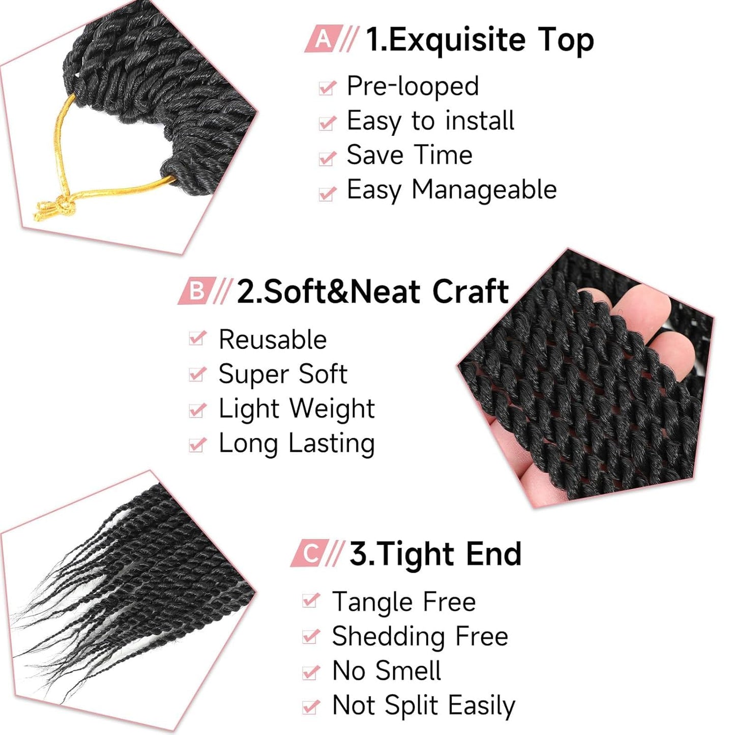 Senegalese Twist Crochet Hair-8 Packs 12 Inch,1B#