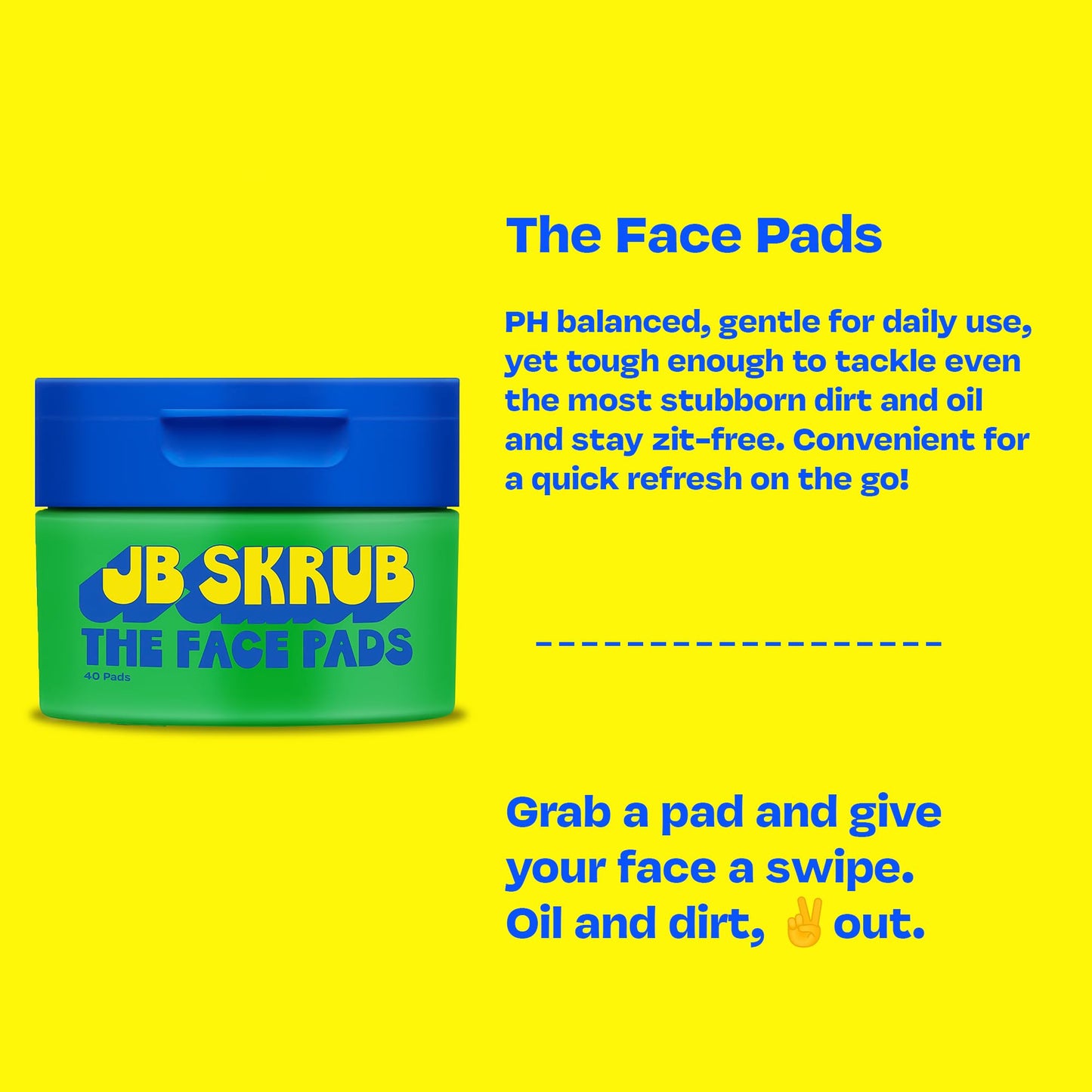JB SKRUB Boys Face Pads & Wipes for Kids, Tweens & Teens‚ 40-Count Acne Cleansing Pads with Niacinamide & Aloe Vera‚ Single Pack