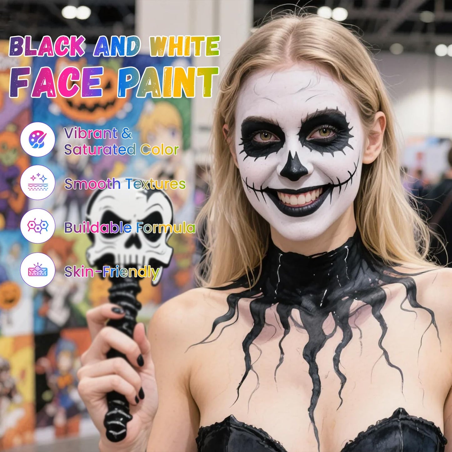 Face Paint, Water Based Facepaint, Non Toxic Body Paint, High Pigment Face Painting for Halloween, Easter, Themed Parties, Cosplay 1.06 Oz. (Black and White)