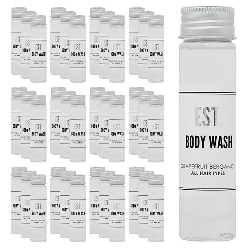 World Amenities EST. Body Wash with Grapefruit-Bergamot Fragrance, Biodegradable/Recyclable Bottle with Screw Top, 1.41oz / 40ml, Pack of 48