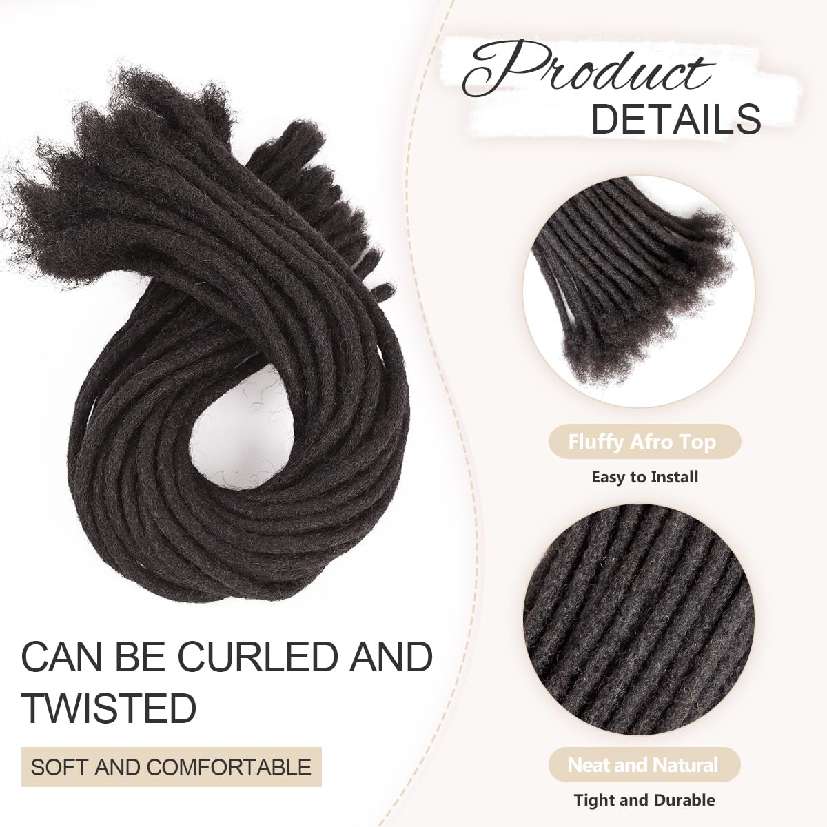 Real Human Hair Dreadlock Extensions - 16 Inch, 10 Strands, Soft & Dyeable | 0.6cm Thickness