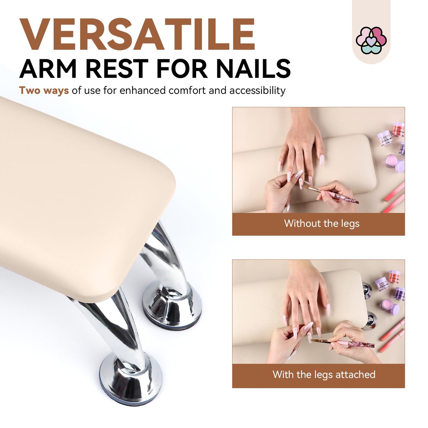 SAVILAND Arm Rest for Nails Tech Professional: 15.7" Full-Length Nail Arm Rest for Apricot Super-Comfort Big Nail Arm Restwith Microfiber Leather Mat Height Hand Pillow Cushion Nail Salon Manicure