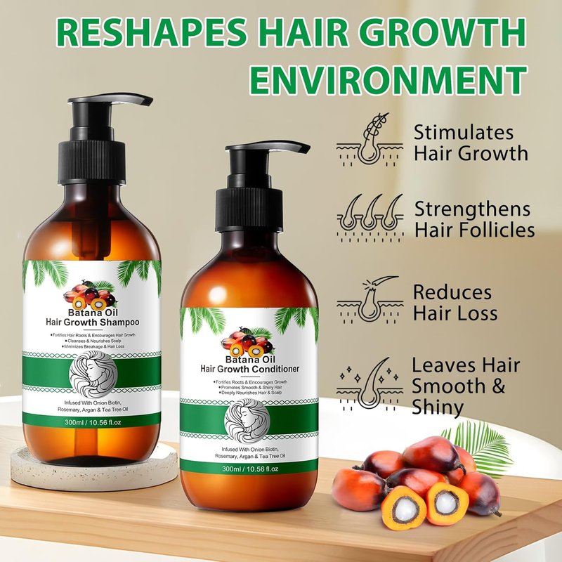Batana Oil Shampoo & Conditioner Set - Organic Hair Thickening Products for Growth | 2 x 10.56 Fl Oz