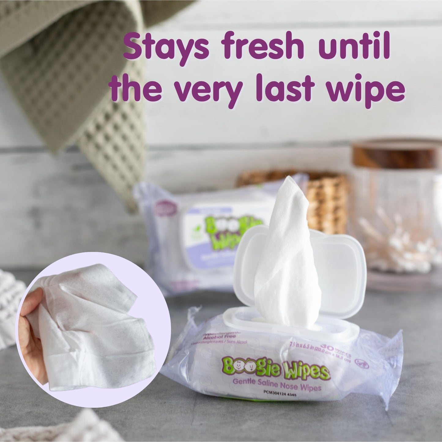 Boogie Wipes Saline Nose Wipes - 90 Count - Lavender Scent, Hypoallergenic & Alcohol-Free - Allergy Relief - Made with Natural Saline, Aloe, Chamomile & Vitamin E - Diaper Bag Essential