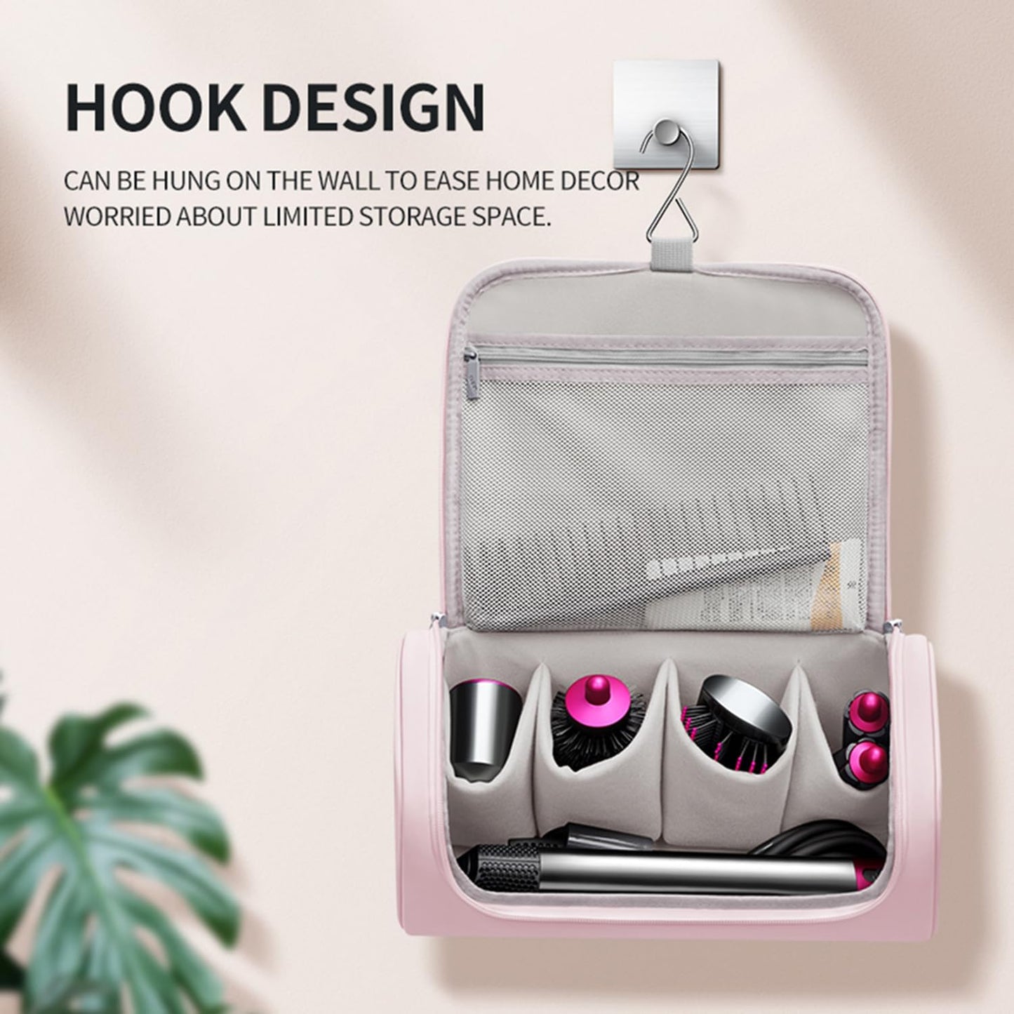 Dyson Airwrap Travel Case - Portable Storage Bag with Metal Hook | Fits All Models, Pink