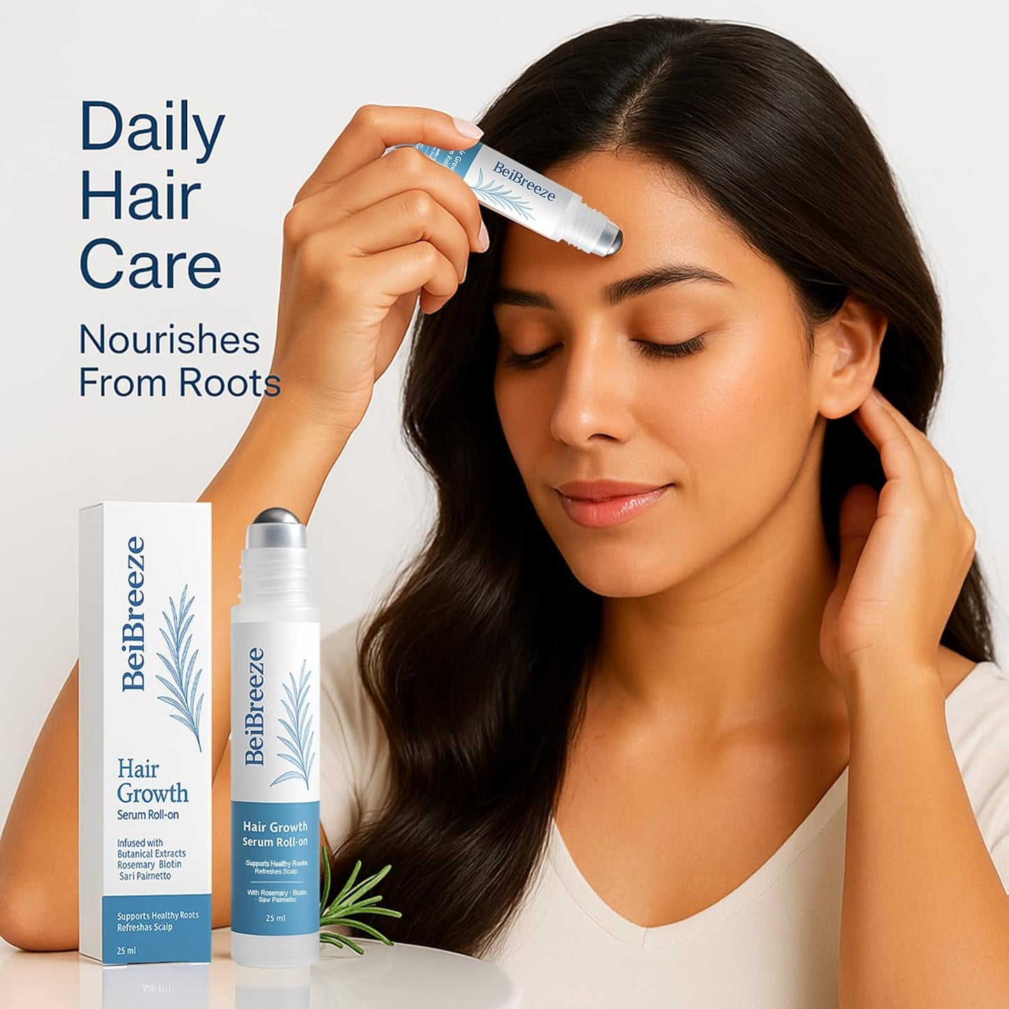 Rosemary Hair Growth Serum Roll-On 25ml | Nourishing Scalp Treatment with Biotin & Saw Palmetto for Thicker Hair | Unisex 2-Pack