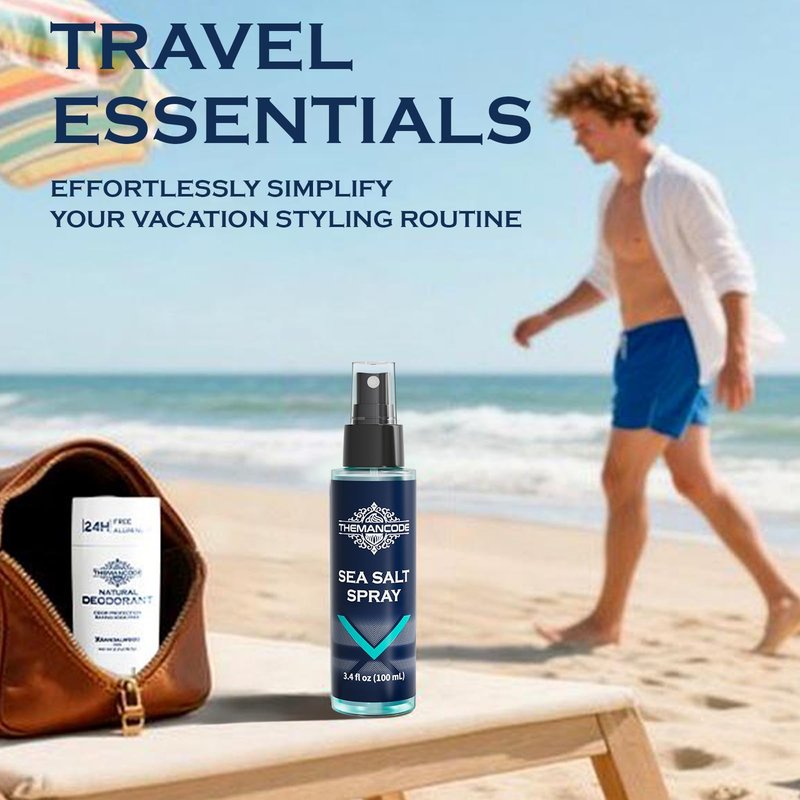 THEMANCODE Sea Salt Spray for Men, Father Day Gifts for Him, Travel and Beach Vacation Essentials, Travel Size Beachy Hair Texturizing Hairspray, Surf Spray Adds Instant Volume, Men Gift, 3.4 Oz