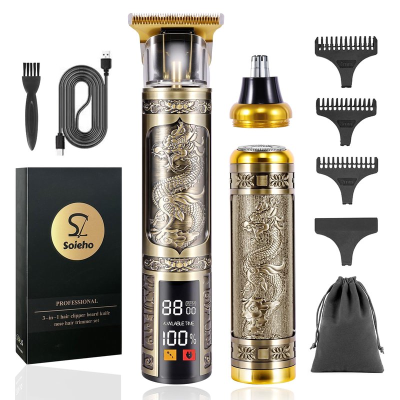 soieho Professional Hair Clippers for Men,T-bar Trimmer and Cordless Electric Shaver, Nose Hair Trimmer, Men's Hair Clipper and Shaver Set, Rechargeable Home Hair Cutting Tools