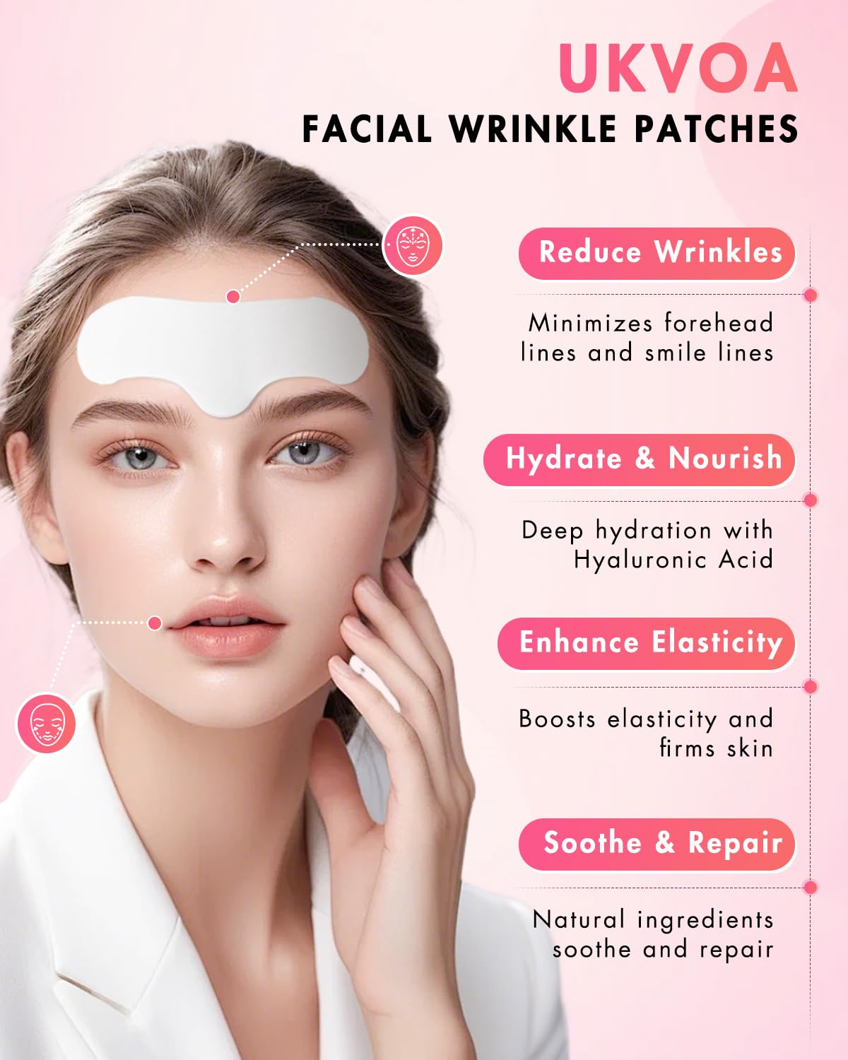 UKVOA Forehead Wrinkle Patches & Smile Line Patches, 36pcs & Neck Cream