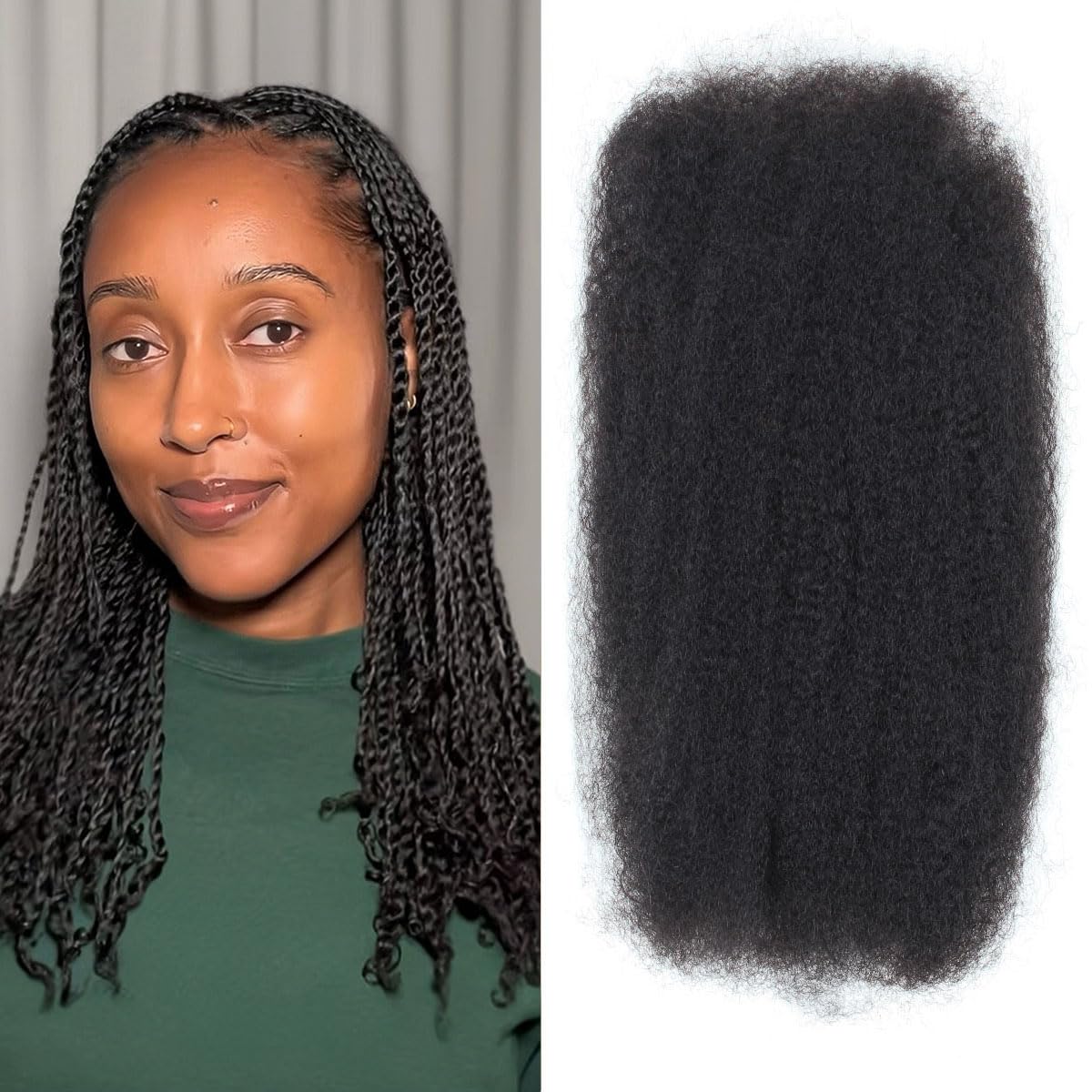 Vecago Afro Kinkys Bulk Human Hair, 4c Curly Hair for Permanent Sister Locs/Mini Twists/Braids/Repair Can Dye and Bleach(18 inch),Black