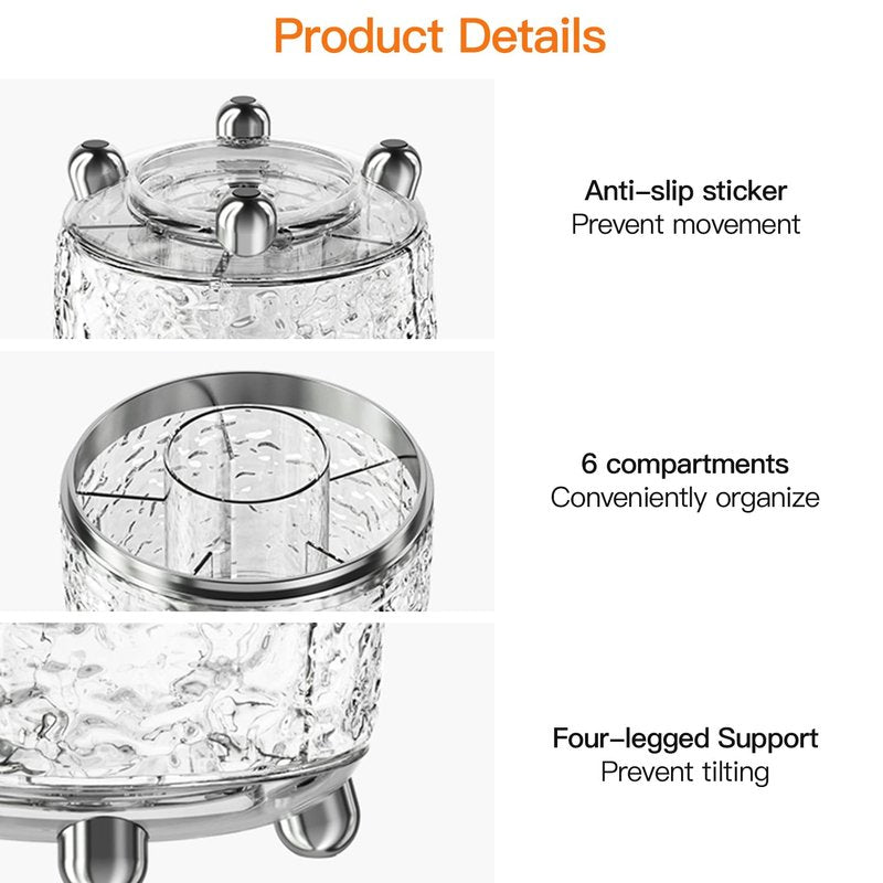 Makeup Brush Holder with Lid, 360° Rotating Makeup Brush Holder for Vanity, Dustproof Spinning Makeup Brush Organizer with Lid for Bathroom Countertop, Cosmetic Tools Organizer with Cover (Gray)