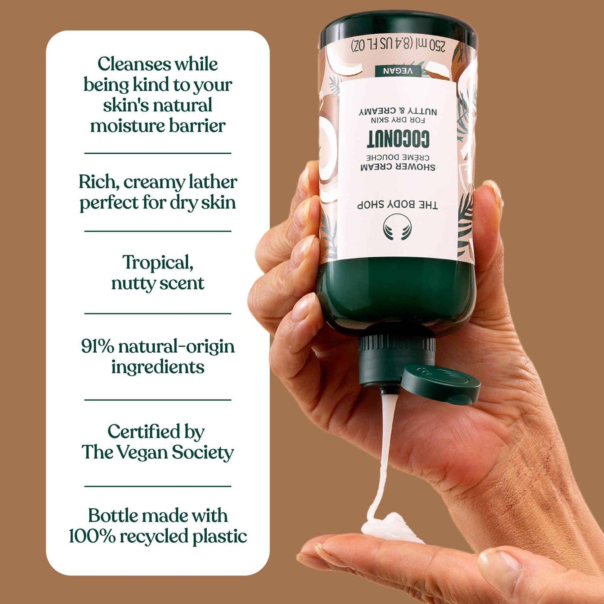 The Body Shop Coconut Shower Cream - Nutty and Creamy for Dry Skin - Vegan Body Wash, 8.4 Fl Oz