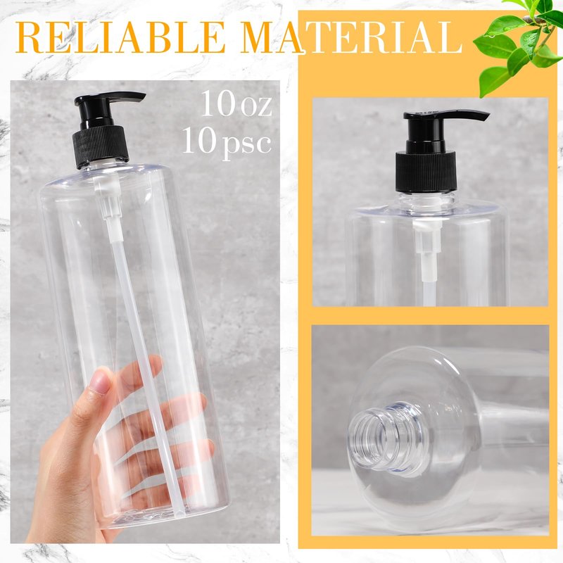 meekoo 10 Pcs Empty Shampoo Bottles with Pumps 32 oz / 1 Liter Bulk Refillable Plastic Dispenser Shampoo and Conditioner Bottles with Black Caps Leakproof for Lotion Massage Oil Body Wash