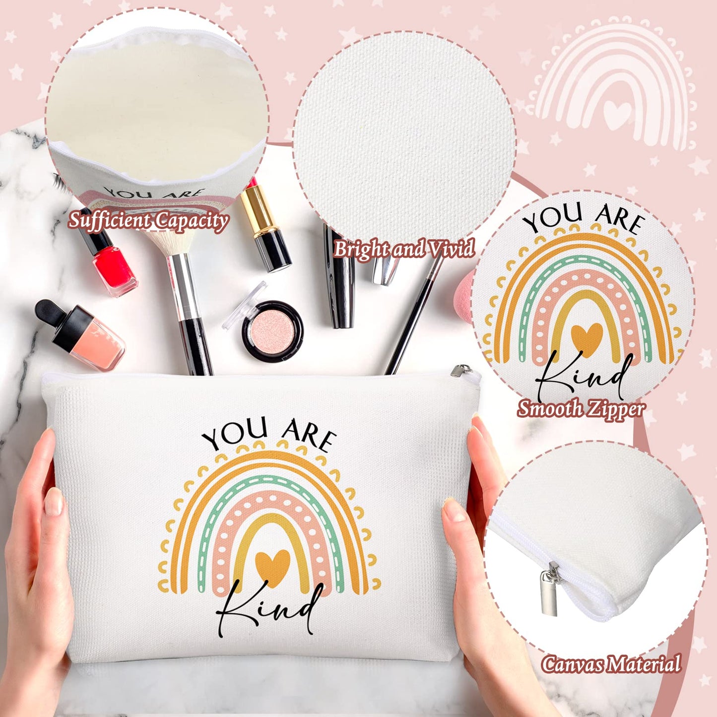 Sieral 20 Pcs Appreciation Gift Bulk for Women Inspirational Canvas Makeup Bag Cosmetic Bag Toiletry Pouch Keychain Return Gift for Employee Coworker Nurse Teacher Birthday Back to School(Rainbow)
