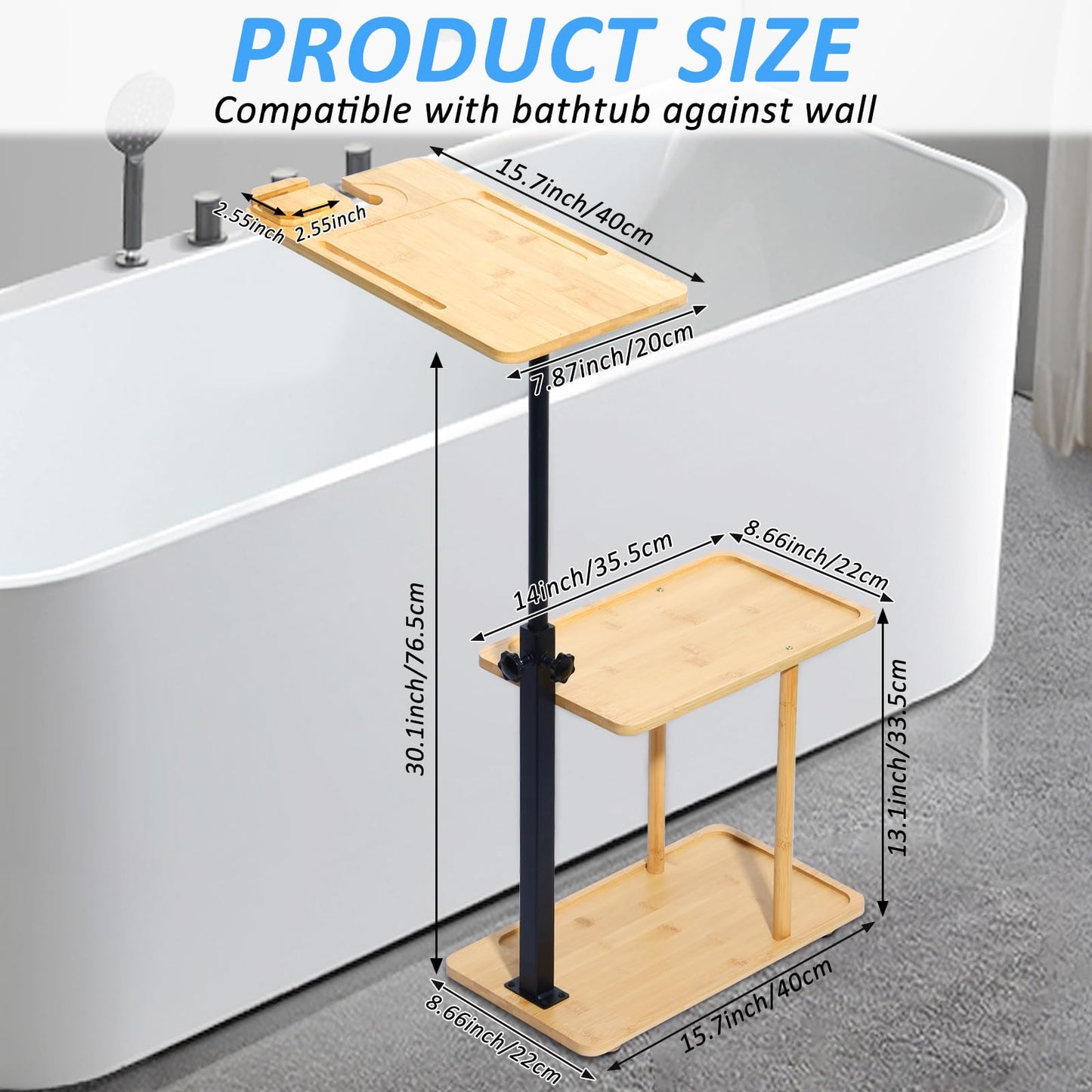 3 Layer Bath Tub Tray Table, Liftable Freestanding Bamboo Bath Tray Caddy for Tub Against Wall, Bath Table Tray Tub Shelf Bathroom Organizer Shelf for Luxury Spa and House Warming New Home