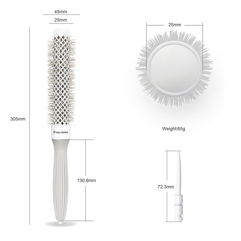 Eagle Fortress Round Brush - Thermal Ceramic Hair Brush for Professional Blowouts | 0.98 Inch, Grey