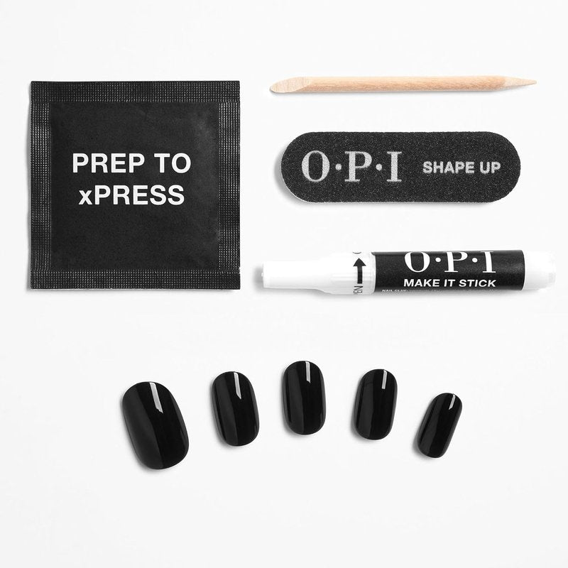 OPI xPRESS/ON Black Onyx | Dark Black Short Round Press On Nails | With Nail Glue | Long Lasting, Reusable, Non-damaging