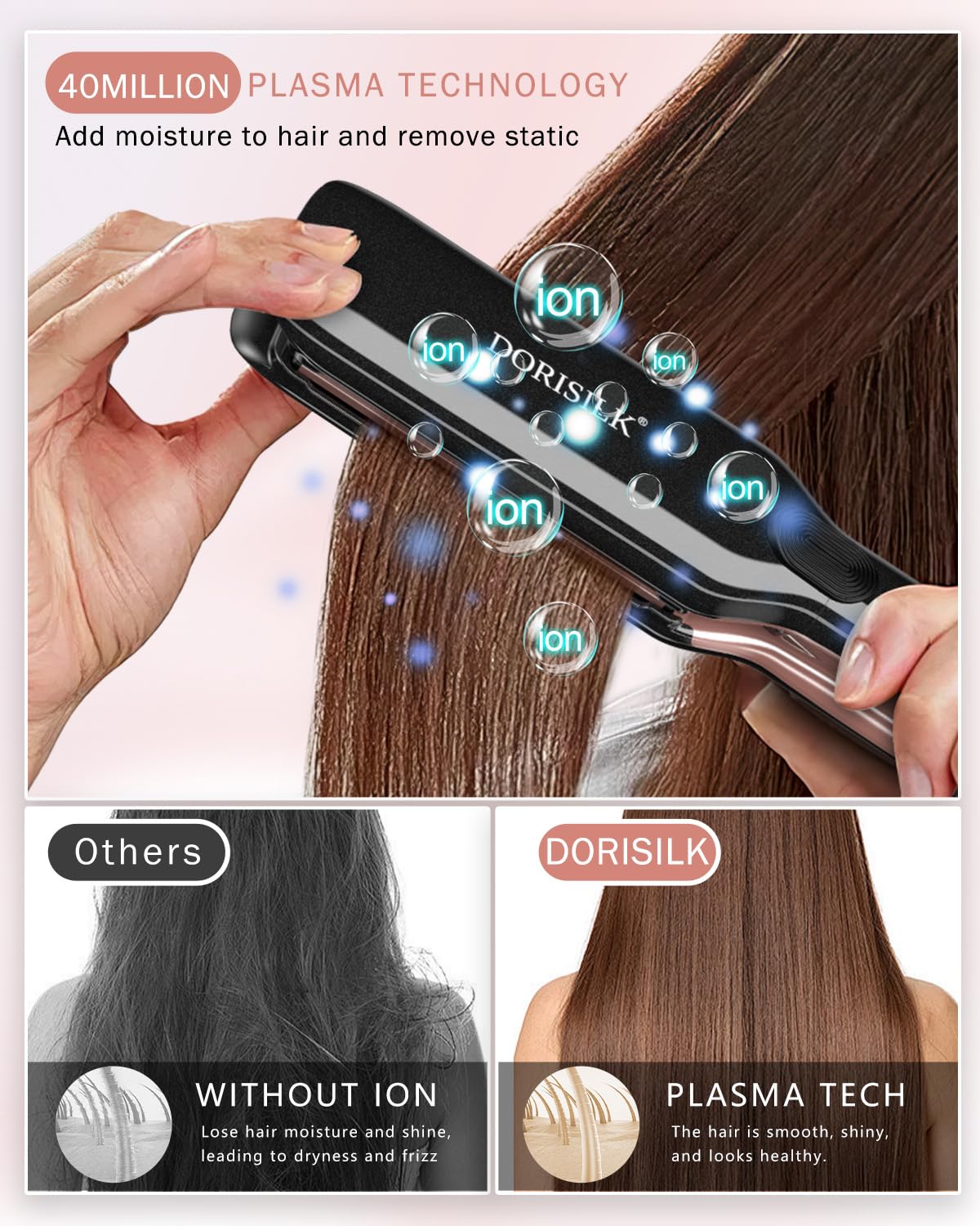 DORISILK 500 Degree High Temp Professional Hair Straightenr ， Ceramic Wide Flat Iron ，2 in 1 Hair Straightener and Curler，Plasma Flat Iron Get Frizz-Free and Shiny