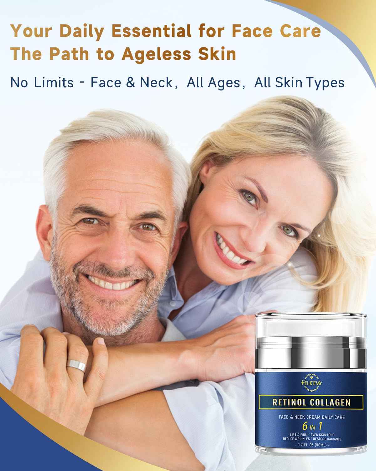 Felicemy 6-in-1 Face Cream for Men, Mens Face Moisturizer, Anti-Aging Face Cream for Men with Retinol Collagen & Hyaluronic Acid, Eye Bags & Dark Spot Remover, After Shave Lotion 1.7 Fl Oz