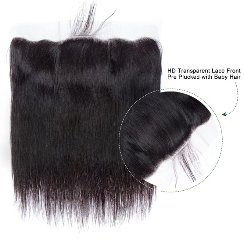 Lemoda 13x4 Frontal Straight HD Transparent Lace Frontals Brazilian Virgin Human Hair Lace Frontal Closure Natural Black 16 Inch