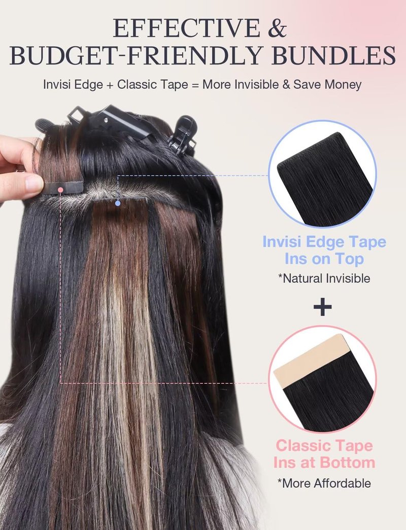 DOORES Invisi Edge Tape in Extensions Real Human Hair, Chocolate Brown to Honey Blonde 10pcs Injection Tapeins, 25g 18 Inch, Injected Tape in Virgin Human Hair Extension