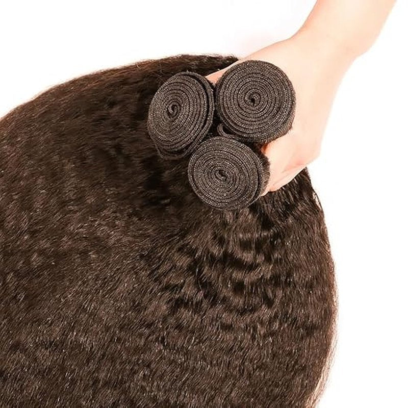 Dark Brown Yaki Straight Human Hair Bundles Remy Hair 3 Bundles 26 28 30 Inch Chocolate Brown Kinky Straight Color #4