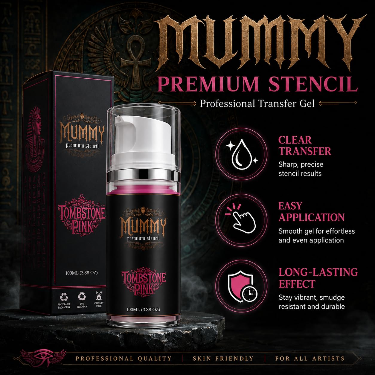 Mummy Tattoo Stencil Transfer Gel, Fast Clear Long Lasting, Pink 3.38oz