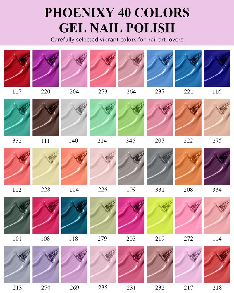 phoenixy 61 PCS Gel Nail Polish Kit with U V Light, 40 Basic Colors Collection Gel Nail Polish Set with 48W Nail Lamp Manicure Starter Gel Nail Kit Base Top Coat Gifts for Women