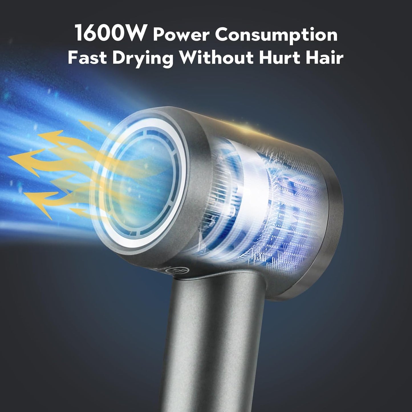 High-Speed Hair Dryer - Negative Ionic Technology for Fast Drying | Lightweight & Low Noise, Gray