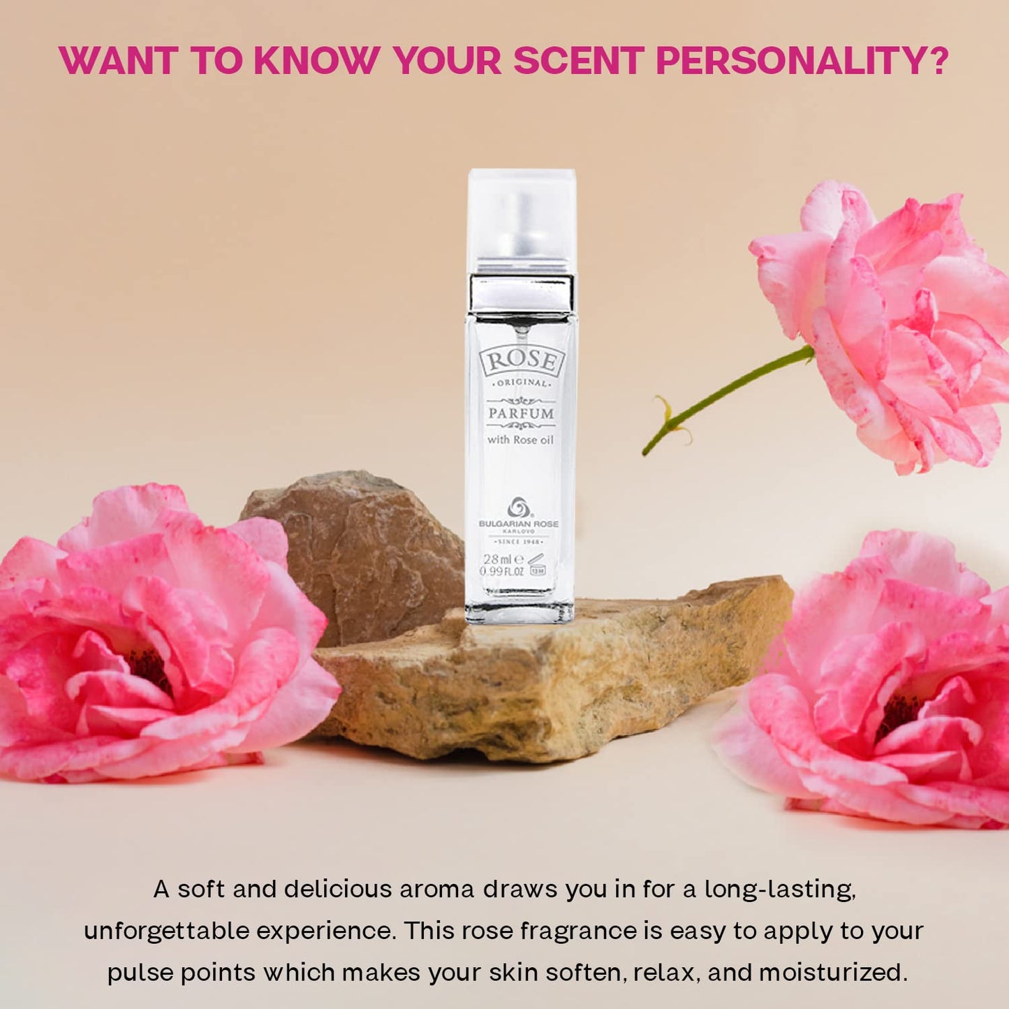 Original Bulgarian Rose Perfume - Natural Original Parfum - Aromatic Rose Fragrance - Long Lasting Freshness - Paraben Free - Unisex Perfume - Perfect for Everyone - 28ml