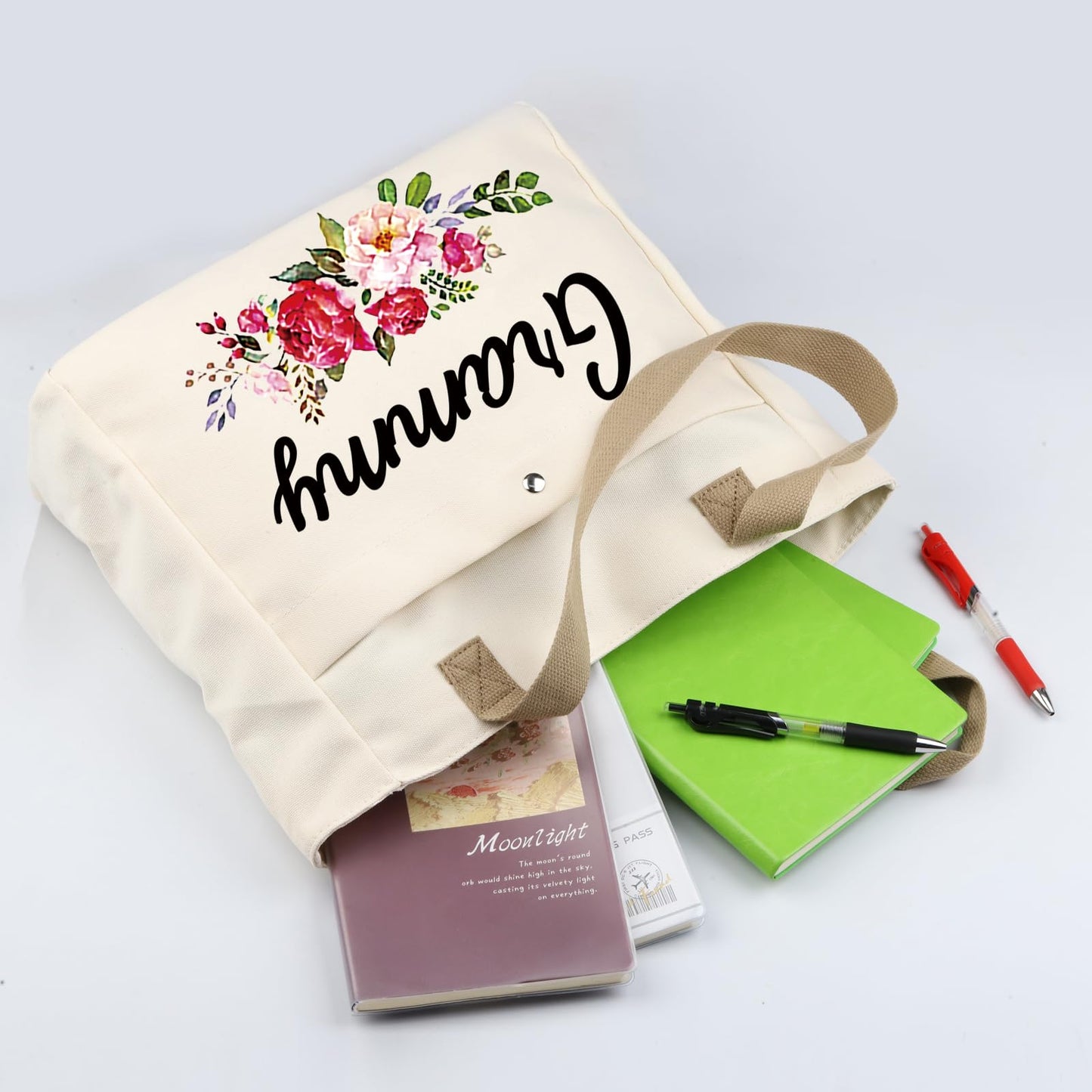 JYTAPP Grammys Gifts for Grandma Cosmetic Bag for Grandmothers Women Best Grams Ever Gifts for Grammie Grandmother Travel Zipper Pouch (Beige Tote Bag)